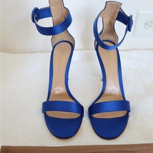Gianvito Rossi Portofino 105 Blue Satin Sandal Heels 40